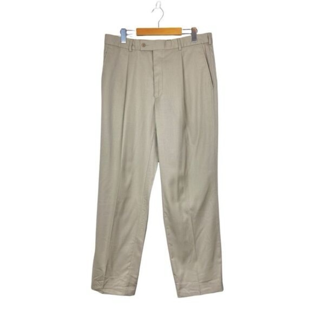 Pierre cardin Mens Vintage Beige Lined Pleated Dress Pant US 34 Short
